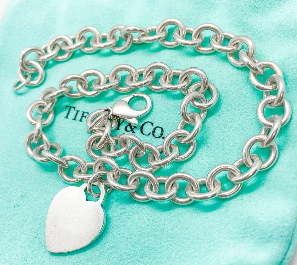 Tiffany & Co. Sterling Silver Blank Engravable Heart Necklace 15" 68.5g